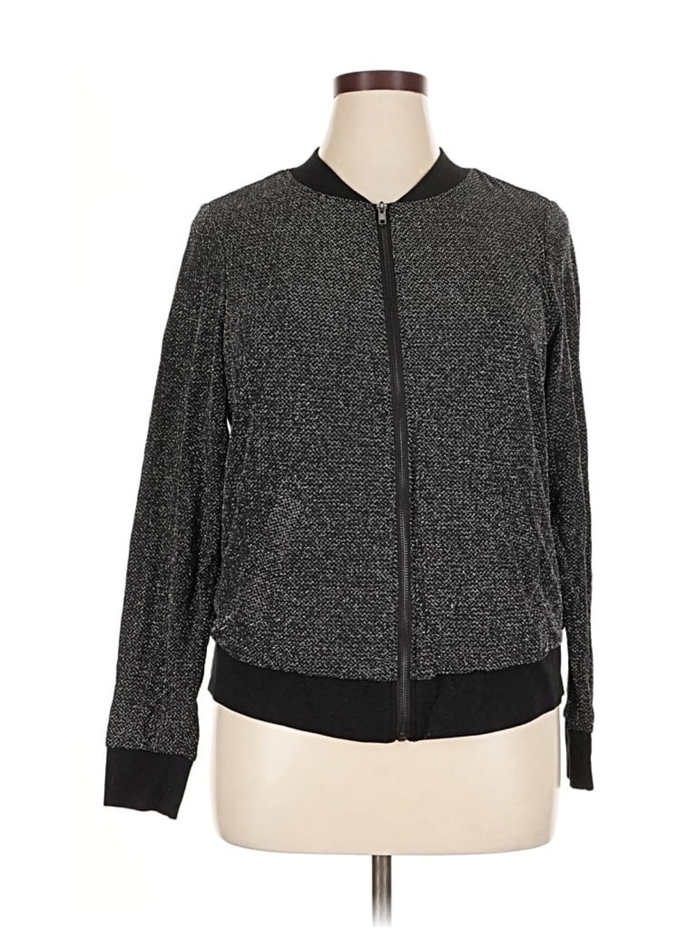 Torrid Black and Silver Textured Zip Bomber Jacket Size 1